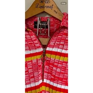 70s daggar collar colorful ribbed sweater 1/4 zip Oring M Fashion Knitwear brand